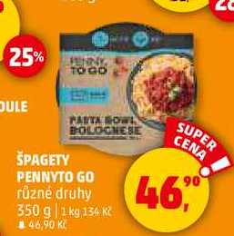 ŠPAGETY PENNYTO GO různé druhy, 350 g 