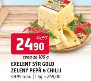 EXELENT SÝR GOLD ZELENÝ PEPŘ & CHILLI 48% tuku 100g
