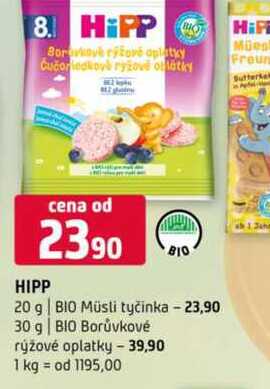 HIPP BIO 20 g BIO Müsli tyčinka 30 g BIO Borůvkové rýžové oplatky 