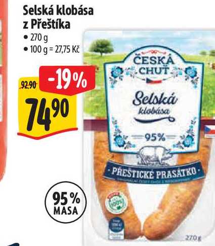 Selská klobása z Přeštíka 270 g 