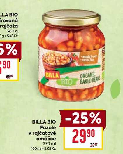 BILLA BIO Fazole v rajčatové omáčce 370 ml 