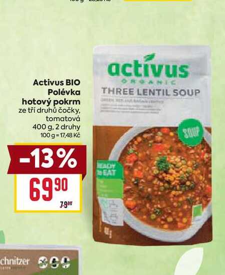 Activus BIO Polévka hotový pokrm ze tří druhů čočky, tomatová 400 g