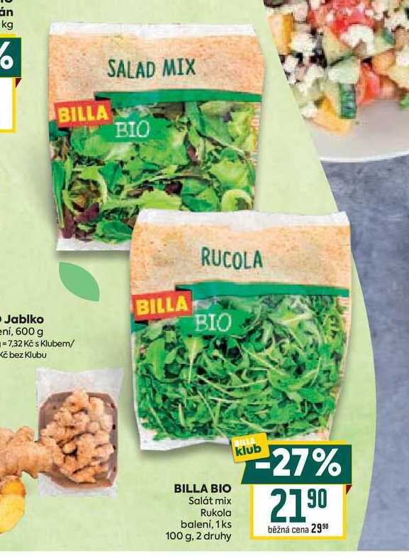 BILLA BIO Salát mix Rukola balení, 1 ks 100 g