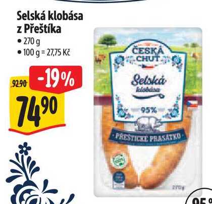 Selská klobása z Přeštíka, 270 g