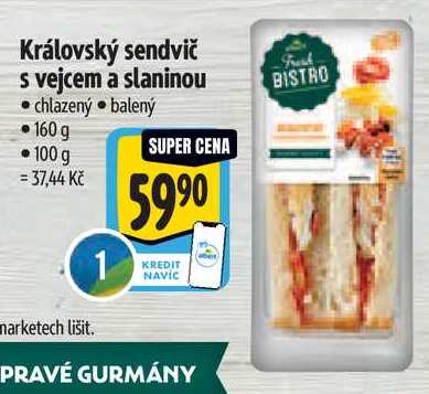 Královský sendvič s vejcem a slaninou, 16 0g
