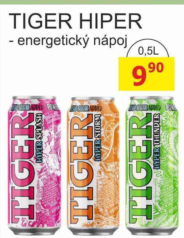 Tiger Energy Hiper drink 500ml, vybrané druhy 