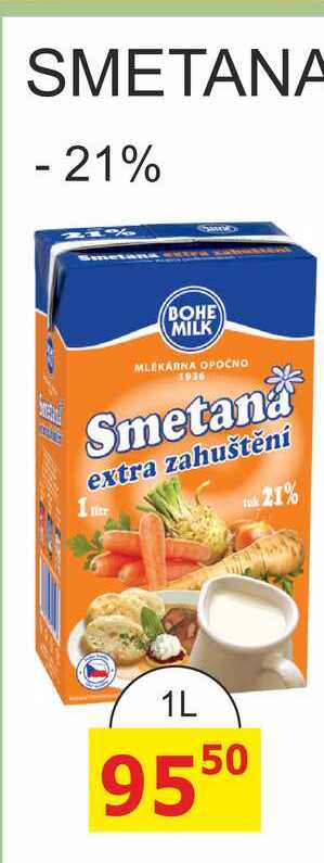 BOHE MILK Smetana extra zahuštění 21%, 1L