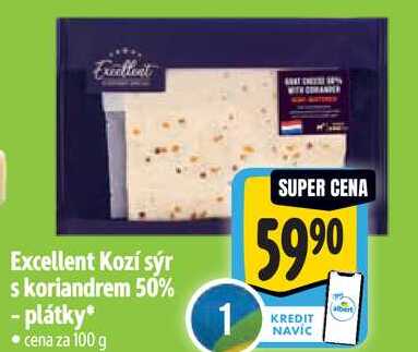 Excellent Kozí sýr s koriandrem 50% - plátky, cena za 100 g 