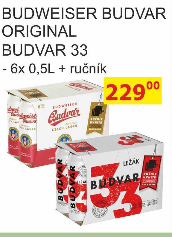 Budweiser Budvar B:Original 6x0,5l + ručník 