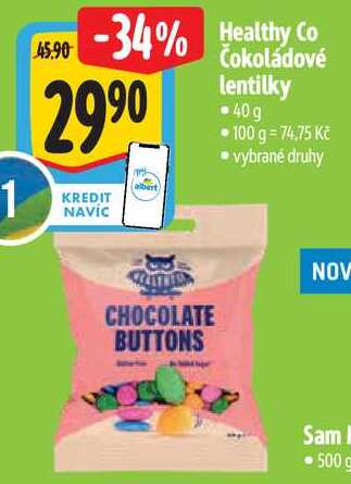Healthy Co Čokoládové lentilky, 40 g