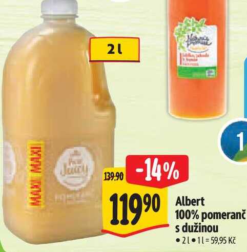   Albert 100% pomeranč s dužinou  2 l 