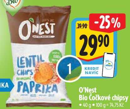 O'Nest Bio Čočkové chipsy, 40 g 