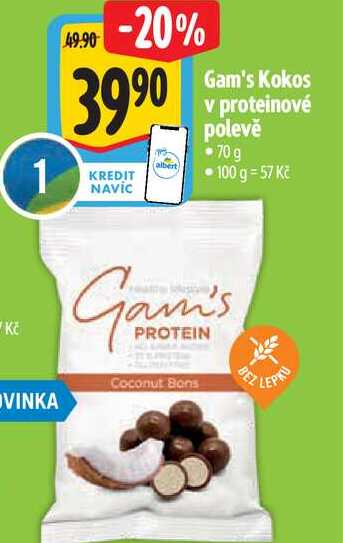   Gam's Kokos v proteinové polevě -70 g 