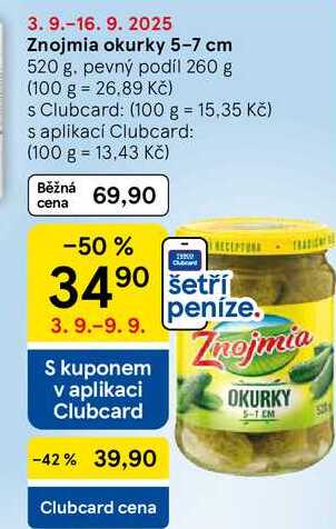 Znojmia okurky 5-7 cm, 520 g. pevný podíl 260 g 