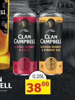 CLAN CAMPBELL SCOTCH WHISKY A GINGER ALE 0,25L 