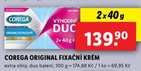COREGA ORIGINAL FIXAČNÍ KRÉM, 2x 40 g
