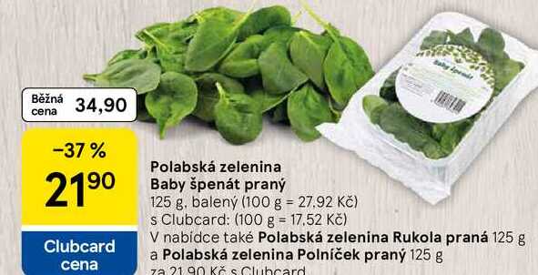 Polabská zelenina Baby špenát praný, 125 g