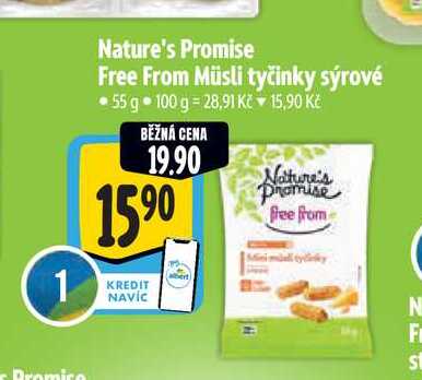 Nature's Promise Free From Müsli tyčinky sýrové 55 g 