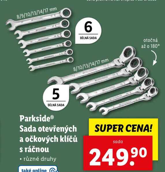Parkside Sada otevřených a očkových klíčů s ráčnou