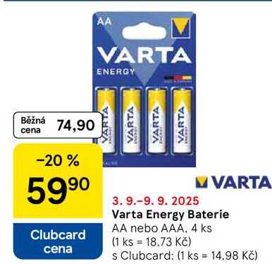 Varta Energy Baterie AA nebo AAA, 4 ks 