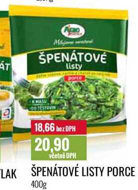 ŠPENÁTOVÉ LISTY PORCE 400g 