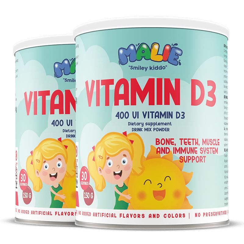 Malie Vitamin D3 1+1 | Nápojový prášek | Vynikající chuť | Pro zdravý imunitní systém | Pro děti a mladé lidi