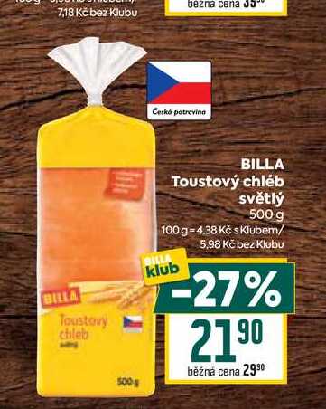 BILLA Toustový chléb světlý 500 g 