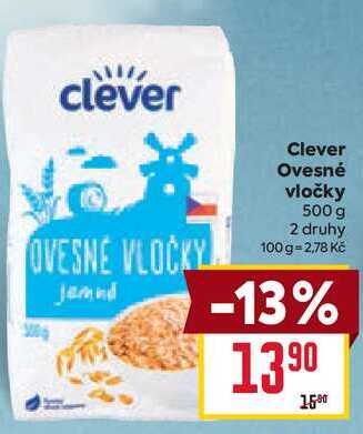 Clever Ovesné vločky 500 g 