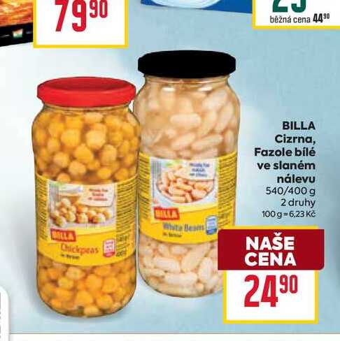 BILLA Cizrna, Fazole bílé ve slaném nálevu 540/400 g 