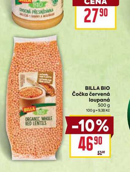 BILLA BIO Čočka červená loupaná 500 g 