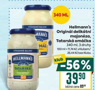 Hellmann's Originál delikátní majonéza, Tatarská omáčka 340ml