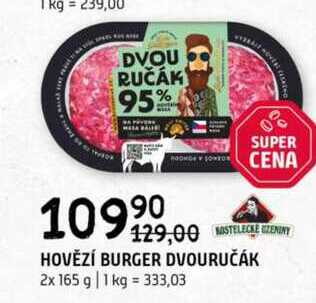 HOVĚZÍ BURGER DVOURUČÁK 2x165 g