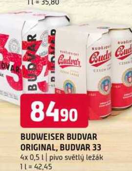 BUDWEISER BUDVAR ORIGINAL, BUDVAR 33 4 x 0,5 l