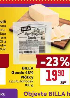BILLA Gouda 48% Plátky z pultu lahůdek 100g