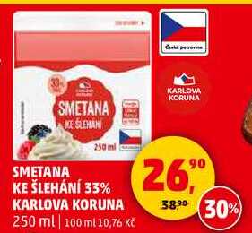 SMETANA KE ŠLEHÁNÍ 33% KARLOVA KORUNA, 250 ml 