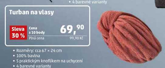 Turban na vlasy, Rozměry: cca 67 x 24 cm  