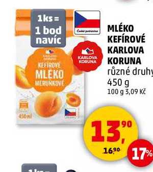 MLÉKO KEFÍROVÉ KARLOVA KORUNA různé druhy, 450 g 