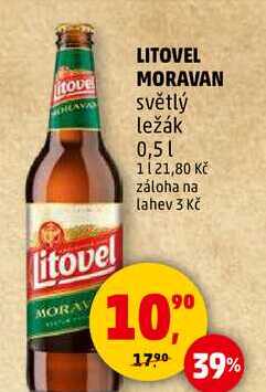 LITOVEL MORAVAN světlý ležák, 0,5 l