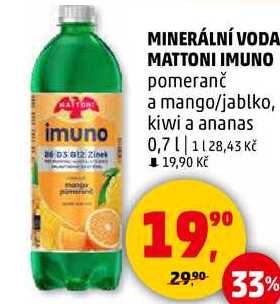 MINERÁLNÍ VODA MATTONI IMUNO pomeranč a mango/jablko, 0,7 l
