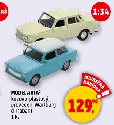 MODEL AUTA kovovo-plastový, provedení Wartburg, 1 ks