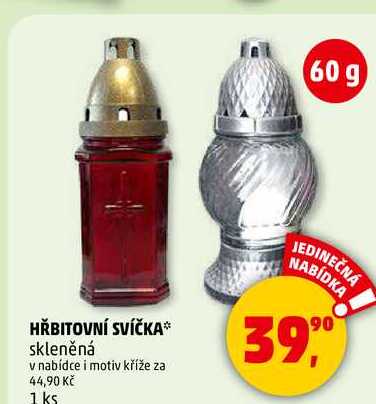 HŘBITOVNÍ SVÍČKA skleněná, 1 ks