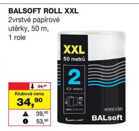 BALSOFT ROLL XXL 2vrstvé papírové utěrky, 50 m, 1 role