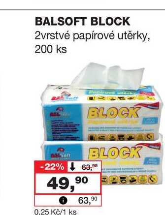 BALSOFT BLOCK 2vrstvé papírové utěrky, 200 ks