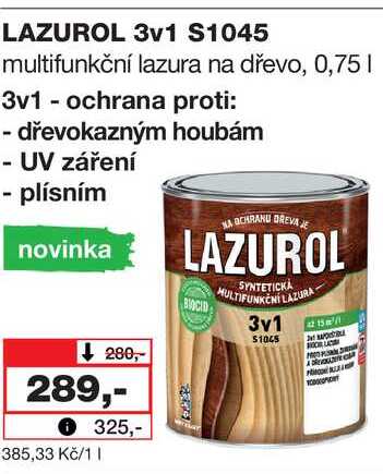 LAZUROL 3v1 S1045 multifunkční lazura na dřevo, 0,75l