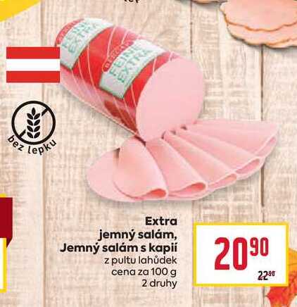Extra jemný salám, Jemný salám s kapií z pultu lahůdek cena za 100 g