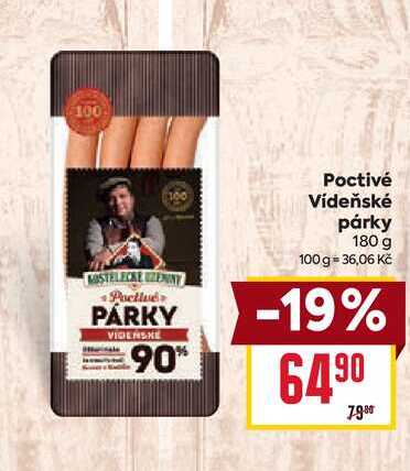Poctivé Vídeňské párky 180 g