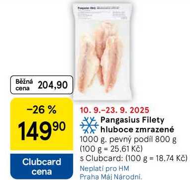 Pangasius Filety hluboce zmrazené, 1000 g. pevný podíl 800 g 