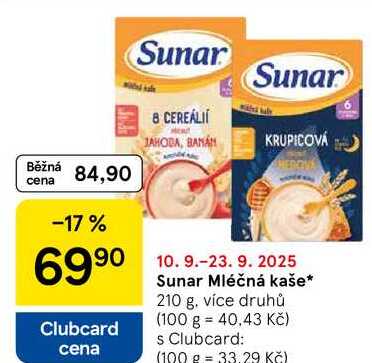 Sunar Mléčná kaše, 210 g