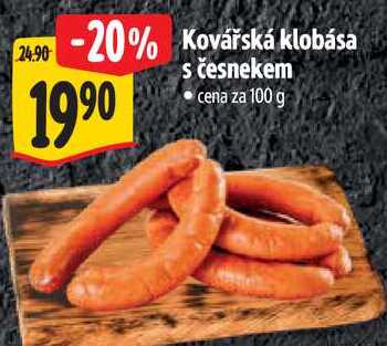 Kovářská klobása s česnekem, cena za 100 g 