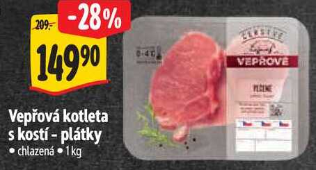 Vepřová kotleta s kostí - plátky, 1 kg